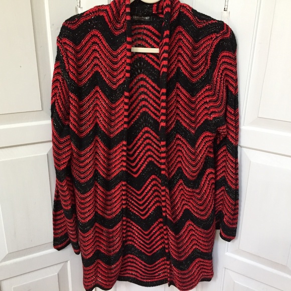Bella Berry Red & Black Chevron Sweater w/ Silver Sparkle - Picture 3 of 16